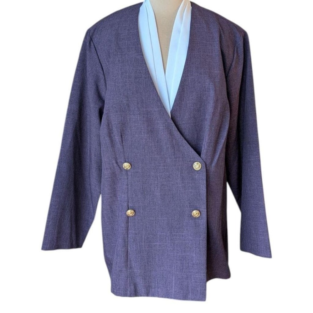 Vtg Purple Double Breasted Layered Look Blazer Gold Buttons 22W Power Suit